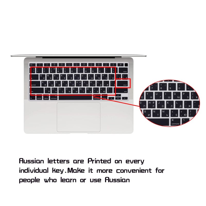 HRH Russian Language Keyboard Cover Skin Silicone Keyboard Cover Protector for MacBook Air 13 Inch 2020 with Touch ID (MODLE A2179 and A2337 M1 Chip,US Layout) - Image 1
